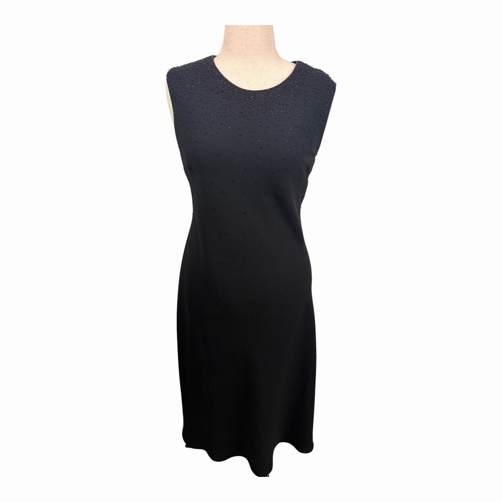 Donna Morgan Womens Estimated 12 Black Beaded Sleeveless Sheath Cocktail Dress